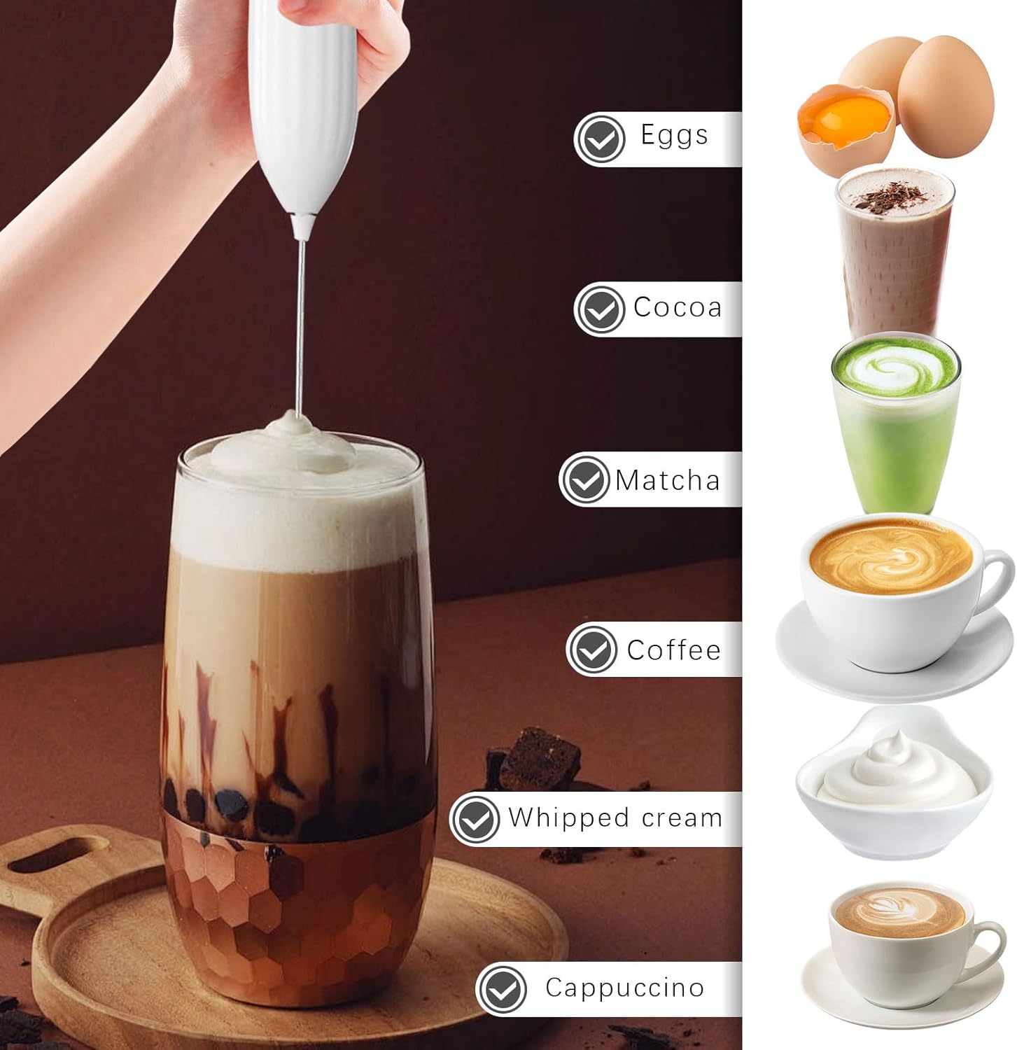Lalayuan Powerful 10000 RPM Handheld Electric Milk Frother - Battery Operated