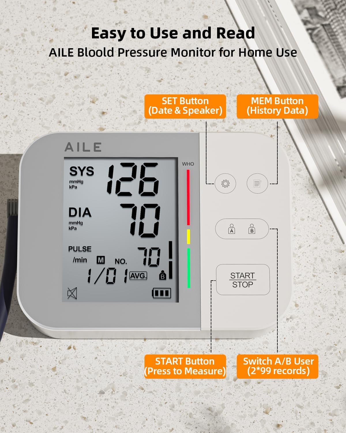 AILE Blood Pressure Machine - Blood Pressure Cuff (8.7-16.5") - Voice Broadcast
