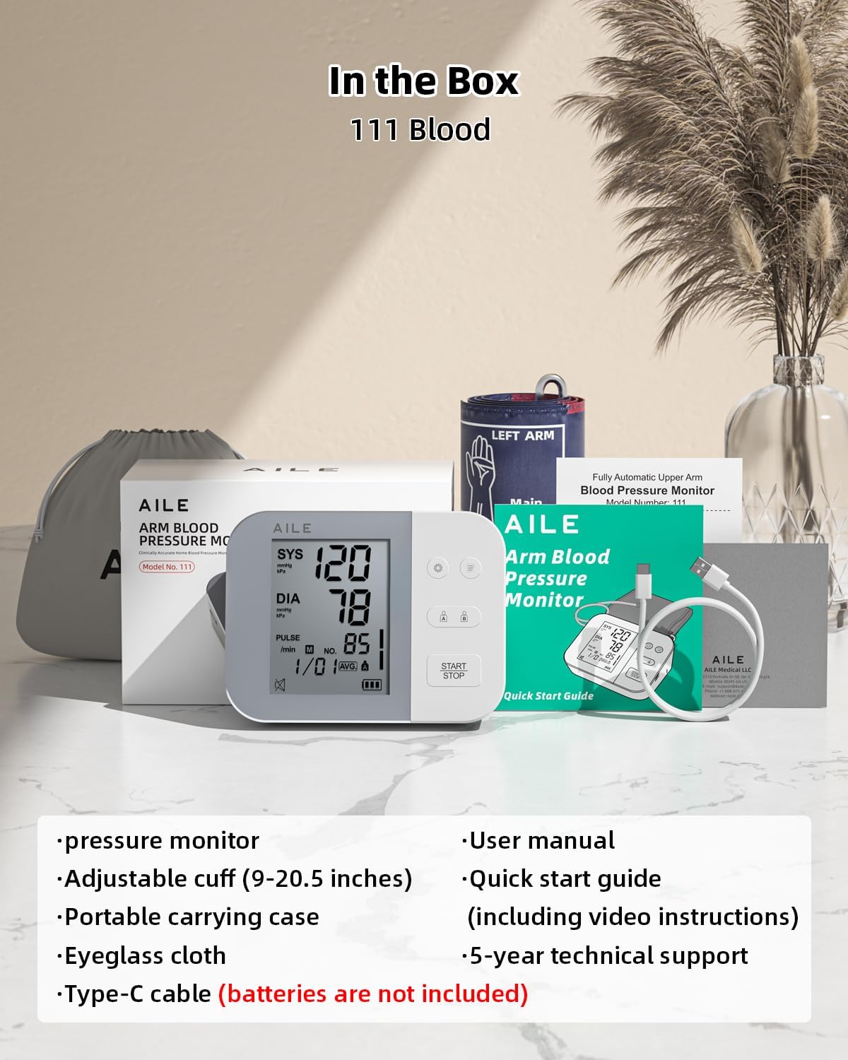 AILE Blood Pressure Machine - Blood Pressure Cuff (8.7-16.5") - Voice Broadcast
