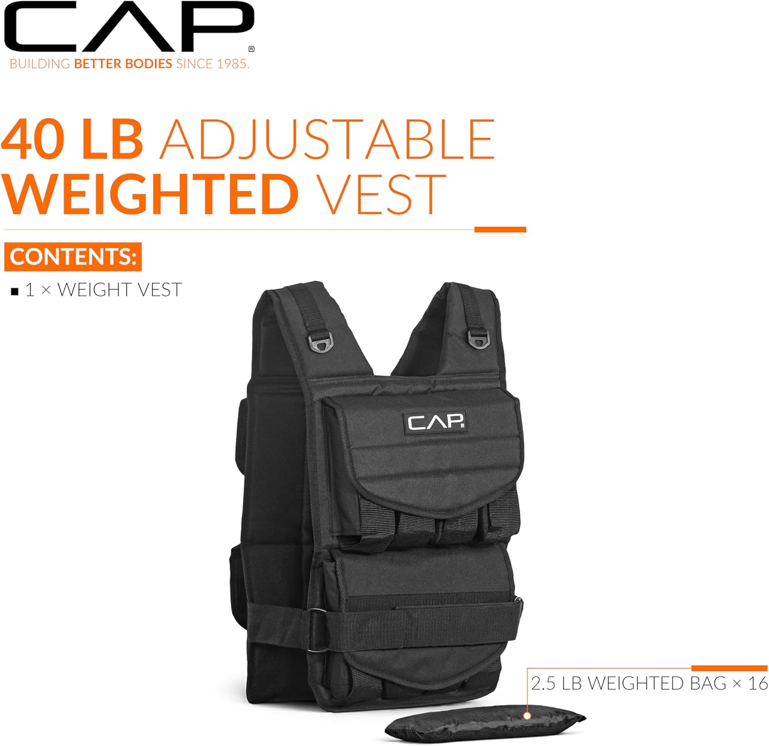 CAP Adjustable Weighted Vest for Strength Training w/ Removable Weights