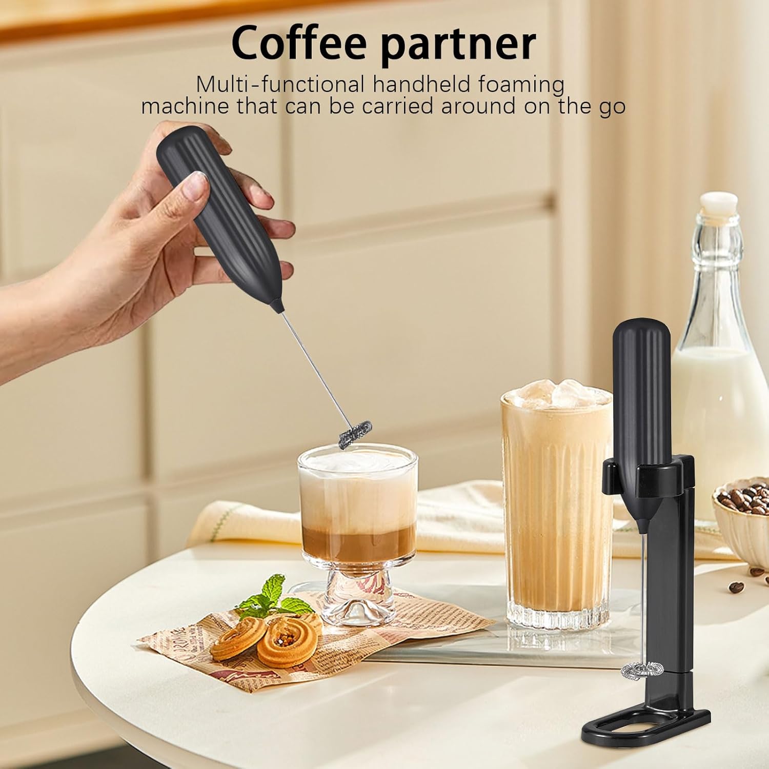 Lalayuan Powerful 10000 RPM Handheld Electric Milk Frother - Battery Operated