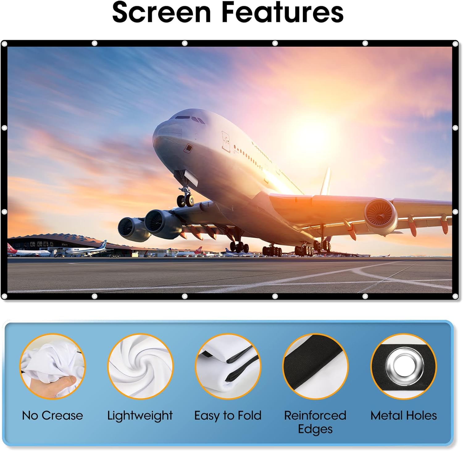 VISULAPEX 120 inch Projector Screen, 16:9, Foldable Anti-Crease, Washable