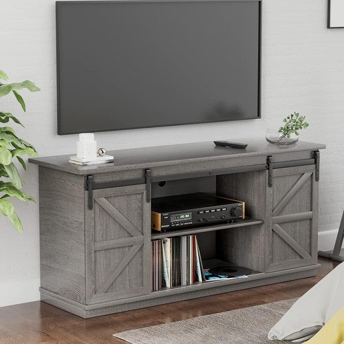 YESHOMY Farmhouse TV Stand for up to 65 Inch TV, Sliding Barn Doors, 58 Inch