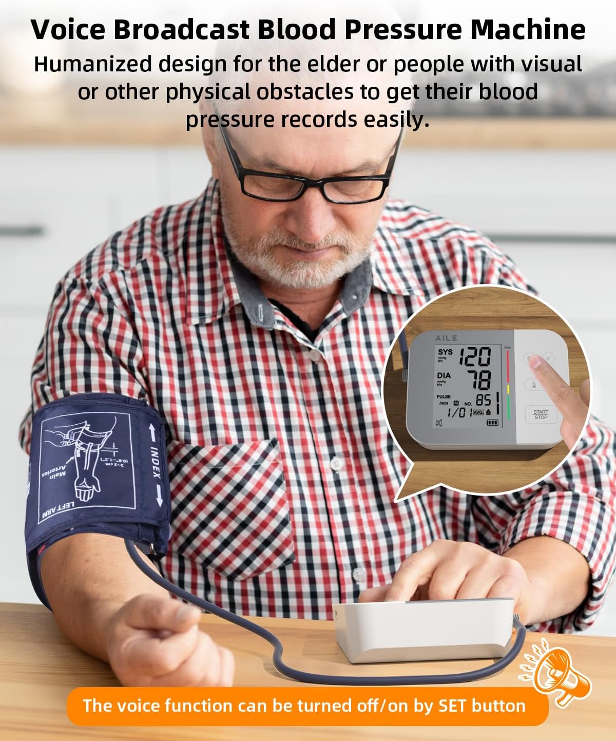 AILE Blood Pressure Machine - Blood Pressure Cuff (8.7-16.5") - Voice Broadcast