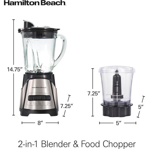 Hamilton Beach Power Elite Blender with 3-Cup Vegetable Chopper, 40oz Glass Jar