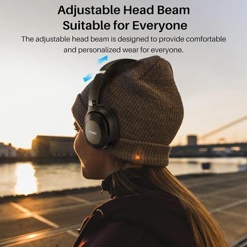 TOZO HT1 Hybrid Active Noise Cancelling Wireless Over Ear Bluetooth Headset, 40H Playtime