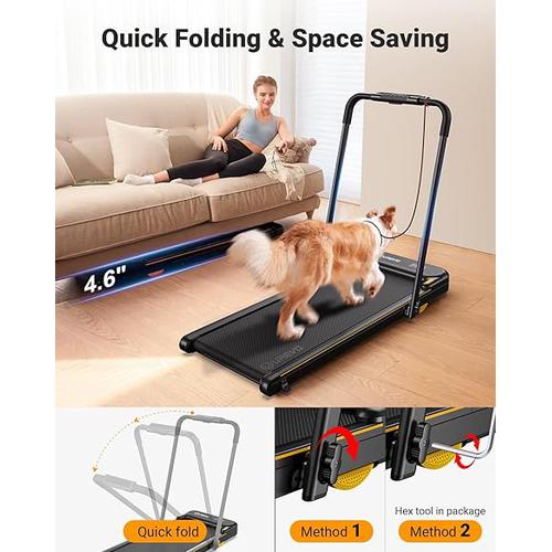 UREVO Under Desk Walking Pad, 2 in 1 Folding Treadmill w/ Remote Control - Strol 2E