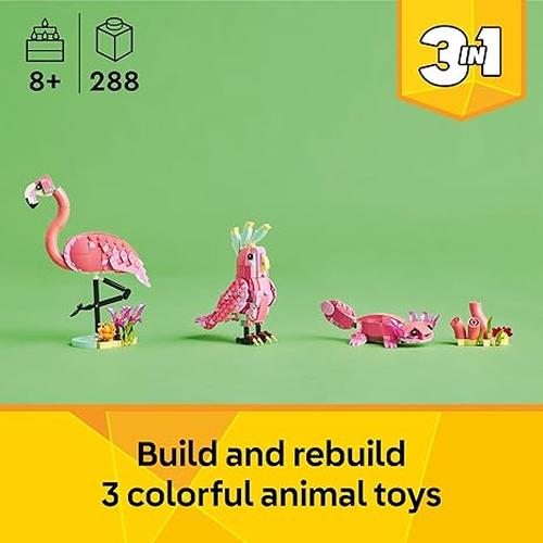 LEGO Creator 3 in 1 Wild Animals: Animal Building Toy Pink Flamingo, Cockatoo, or Axolotl