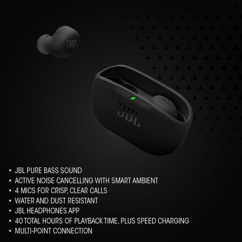 Wave Buds 2, Wireless Noise Cancelling Bluetooth Earbuds with 40 Hours Playtime,  Pure Bass Sound, Smart Ambient Technology, IP54 Water and Dust Resistant, Multi-Point Connection, in Black