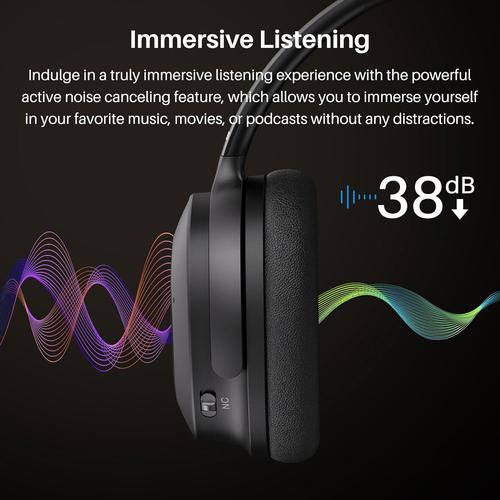 TOZO HT1 Hybrid Active Noise Cancelling Wireless Over Ear Bluetooth Headset, 40H Playtime