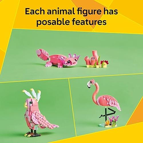 LEGO Creator 3 in 1 Wild Animals: Animal Building Toy Pink Flamingo, Cockatoo, or Axolotl