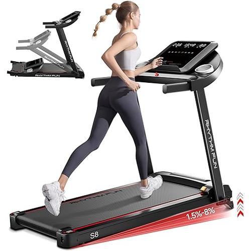 RHYTHM FUN Foldable Treadmill with 8% Incline & 8.0 MPH