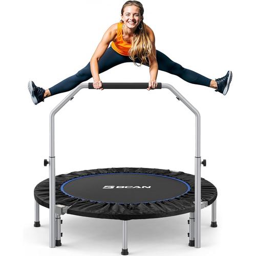 BCAN Foldable Mini Trampoline, Fitness Rebounder with Adjustable Foam Handle