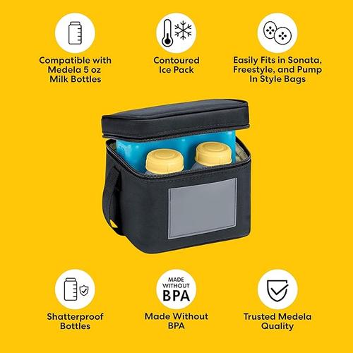 Medela Breast Milk Cooler Set w/ Contoured Ice Pack & Four 5-oz. Bottles