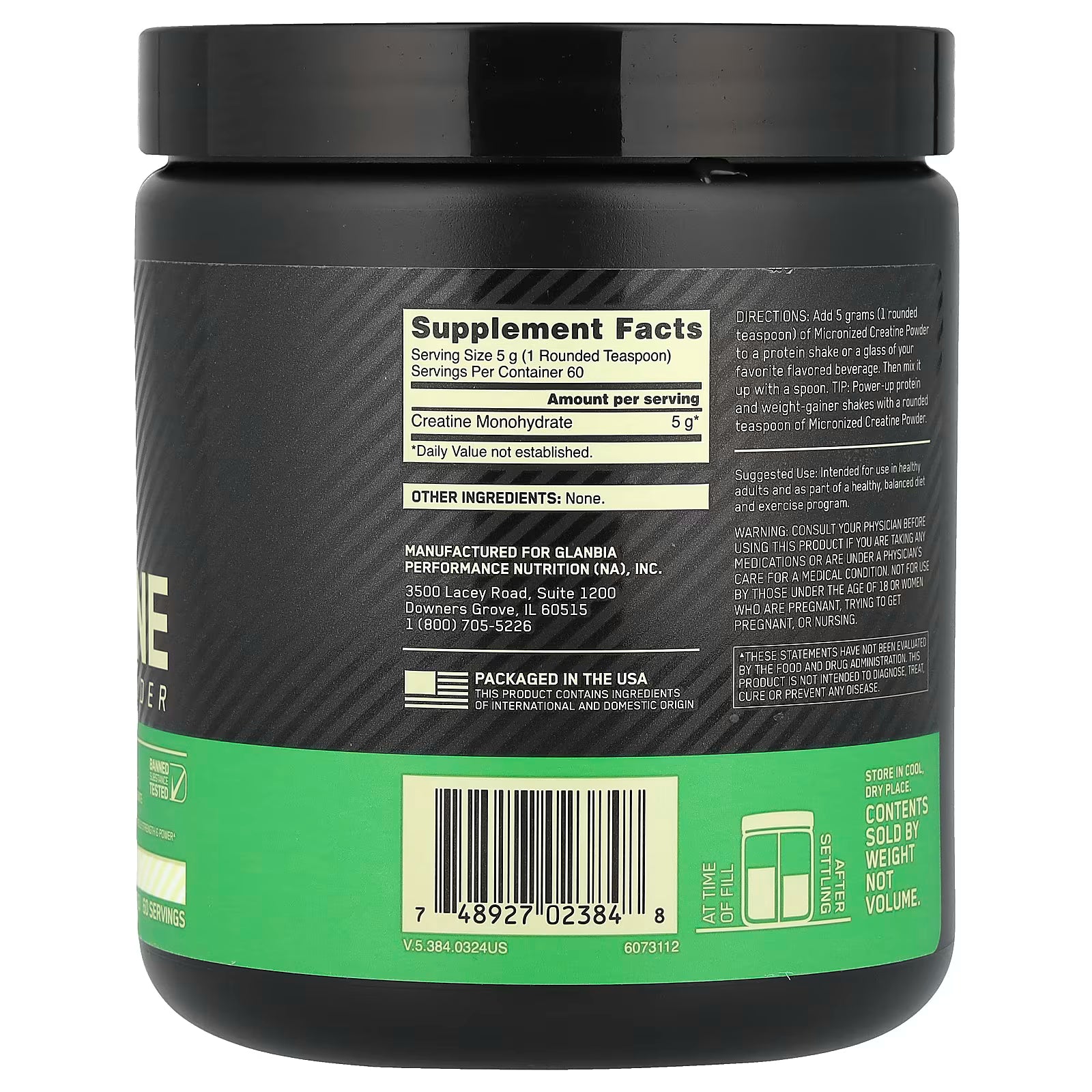 Optimum Nutrition Micronized Creatine Monohydrate Powder, 5G