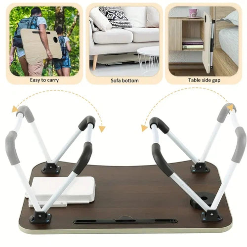 Foldable Lap Desk w/ Cup Holder, Laptop Slot, Storage Drawer