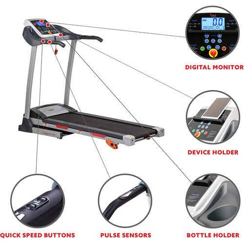 Sunny Health & Fitness Premium Folding Adjustable Incline Treadmill w/Digital Monitor, Shock Absorption