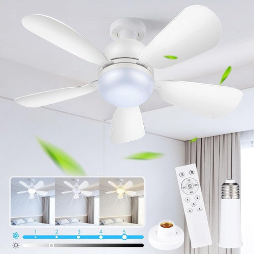 Flyingtek E26 Socket 20" Ceiling Fan w/ Light, 5 Fan Speed, Three Color Temperature w/ Remote - 1500 Lumens