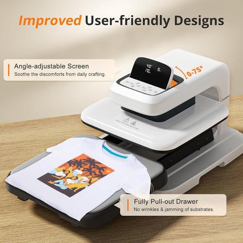HTVRONT Auto Heat Press 2 - Adjustable Pressure & Higher Heating Height