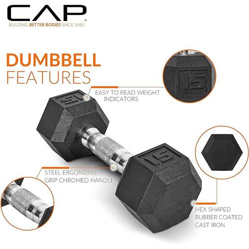 CAP Barbell 150LB Coated Hex-Dumbbell Weight Set /w Rack