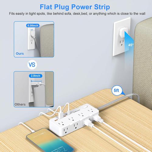 JcBlaon Multi Plug Surge Protector - 5ft braided cord