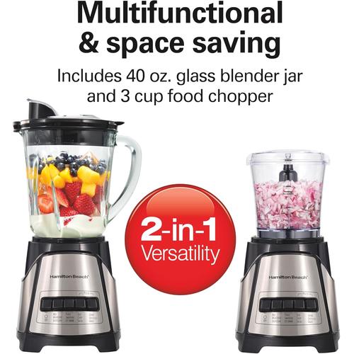 Hamilton Beach Power Elite Blender with 3-Cup Vegetable Chopper, 40oz Glass Jar