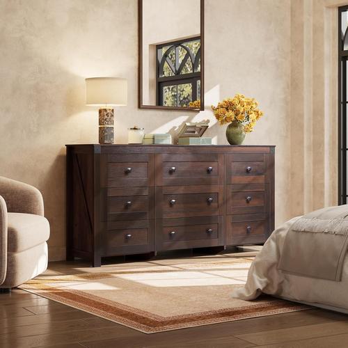 WLIVE Farmhouse 63" Wide 9 Drawer Dresser