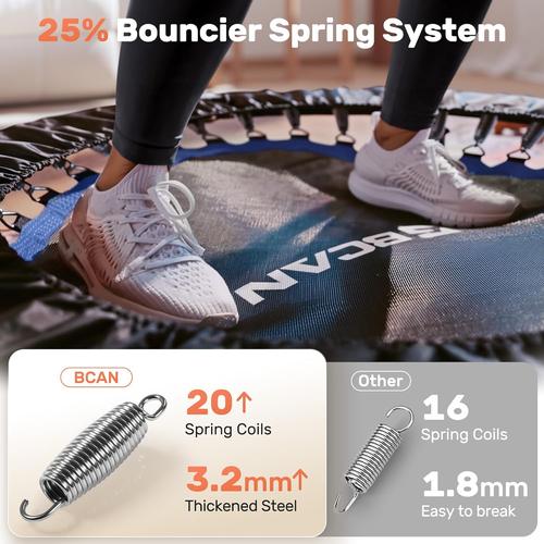 BCAN Foldable Mini Trampoline, Fitness Rebounder with Adjustable Foam Handle