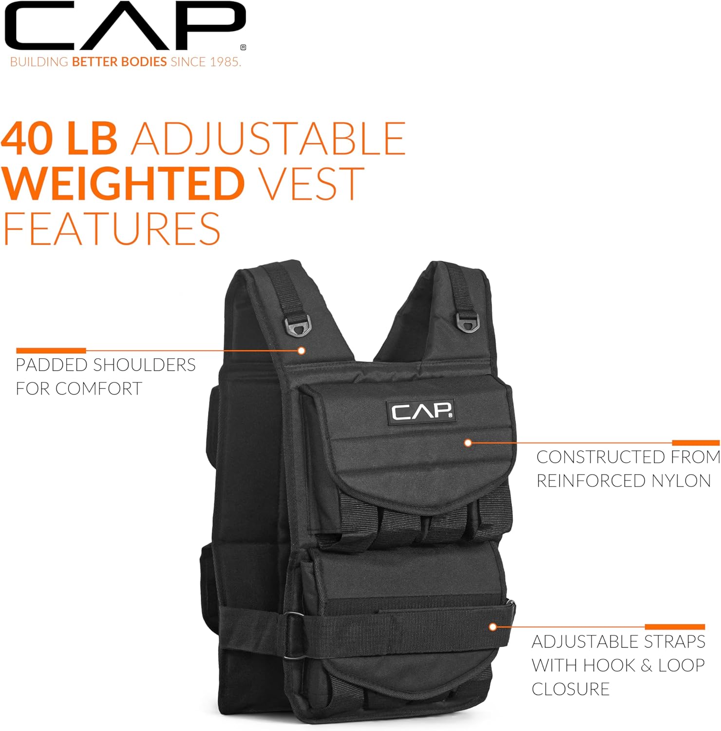CAP Adjustable Weighted Vest for Strength Training w/ Removable Weights
