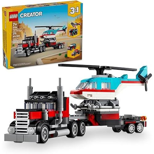 LEGO Creator 3 in 1 Flatbed Truck with Helicopter Toy