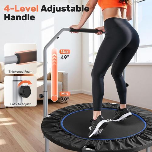 BCAN Foldable Mini Trampoline, Fitness Rebounder with Adjustable Foam Handle