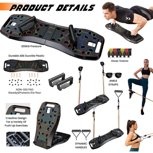 Home Gym Pack - 33 in 1 Pushup Board & Resistance Bands Set
