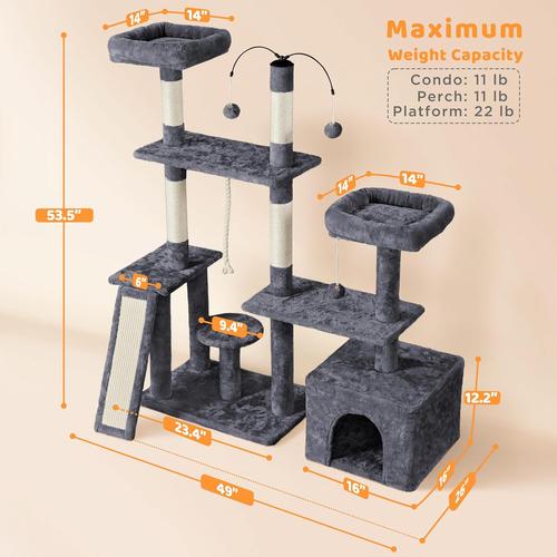 Yaheetech Cat Tree, 53.5" Pet Play House w/ Sisal Scratching Posts