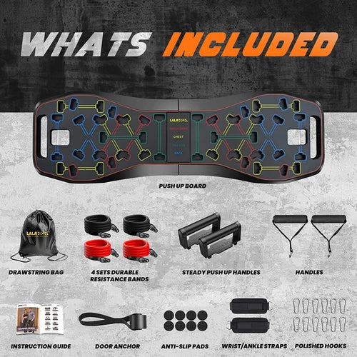 Home Gym Pack - 33 in 1 Pushup Board & Resistance Bands Set