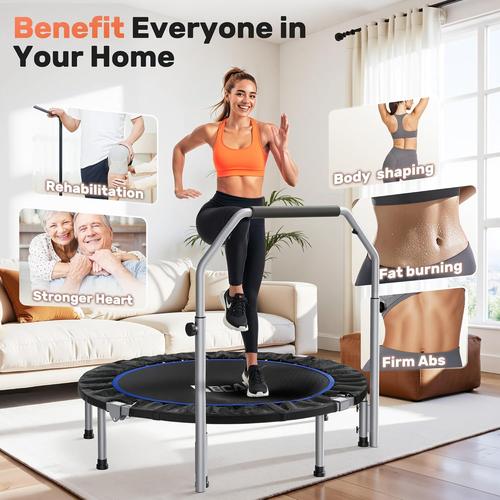 BCAN Foldable Mini Trampoline, Fitness Rebounder with Adjustable Foam Handle