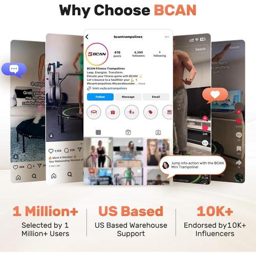 BCAN Foldable Mini Trampoline, Fitness Rebounder with Adjustable Foam Handle
