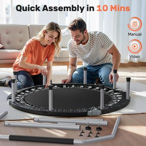 BCAN Foldable Mini Trampoline, Fitness Rebounder with Adjustable Foam Handle