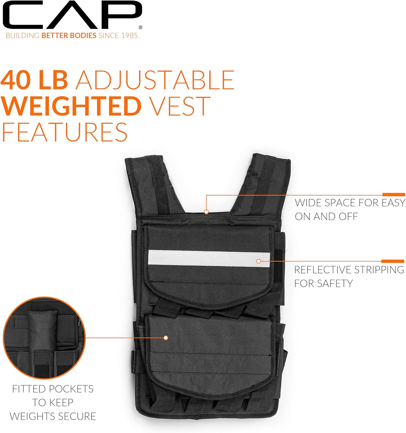 CAP Adjustable Weighted Vest for Strength Training w/ Removable Weights