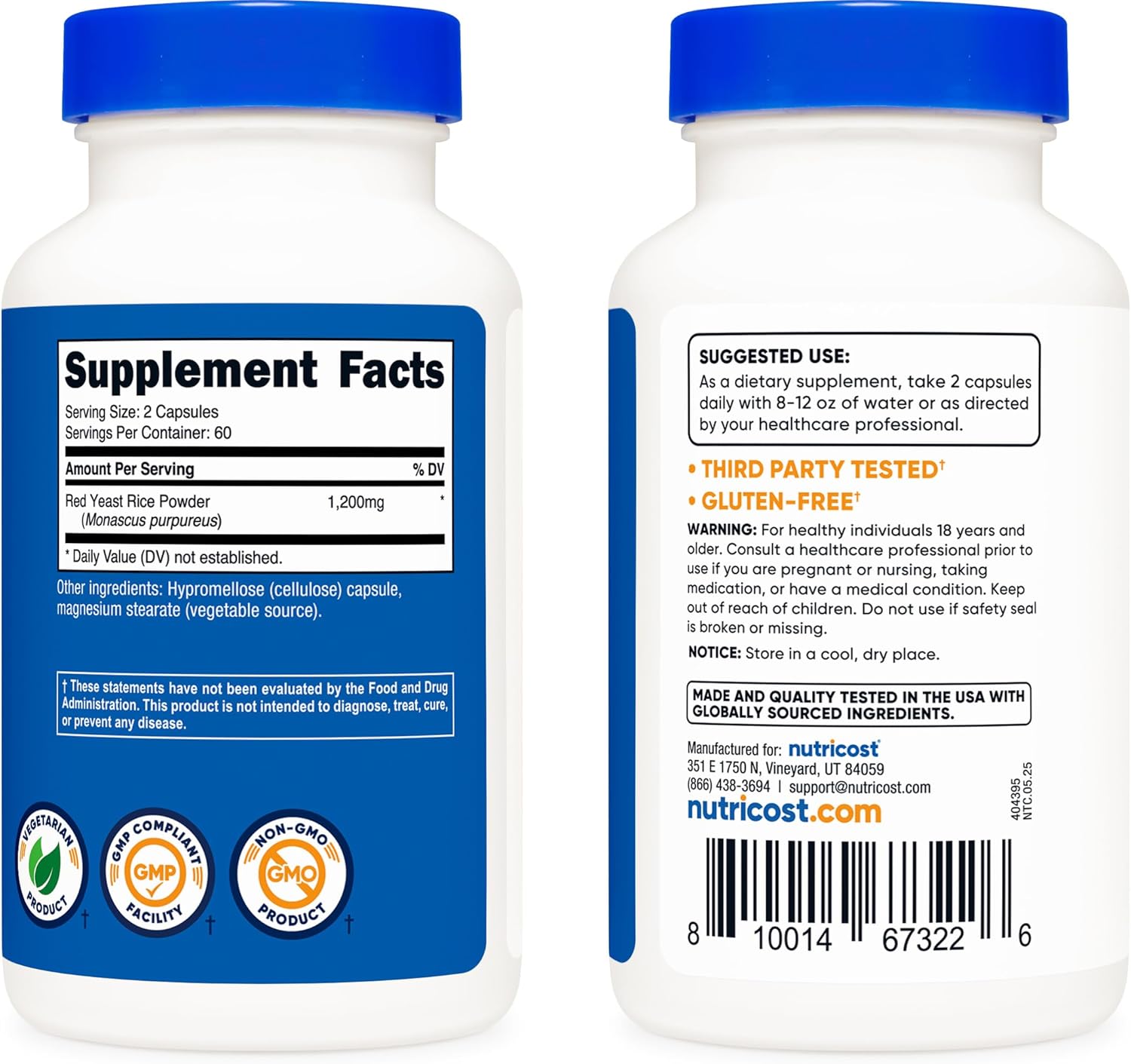 Nutricost Red Yeast Rice 1200mg, 120 Capsules - 60 Servings
