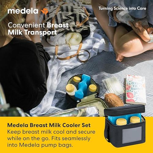 Medela Breast Milk Cooler Set w/ Contoured Ice Pack & Four 5-oz. Bottles
