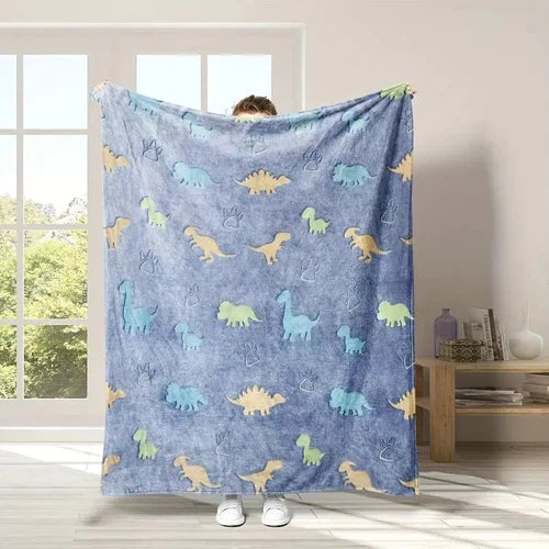 Luminous Dark Dinosaur Flannel Blanket