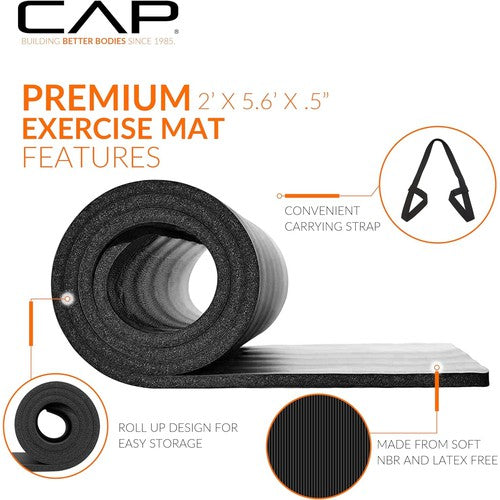 CAP Barbell 1/2-Inch High Density Exercise Yoga Mat with Strap