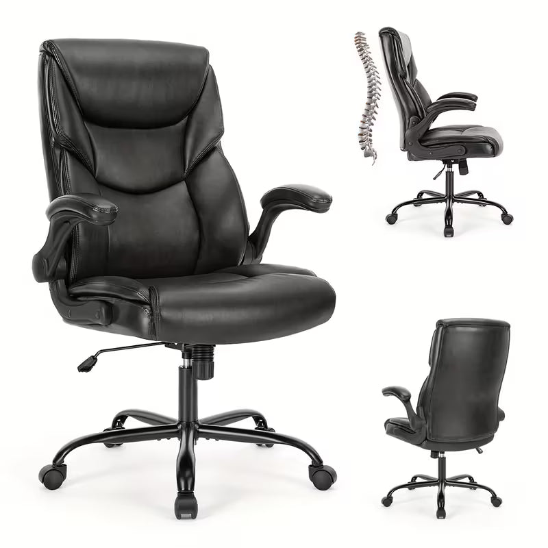 OLIXIS PU Leather Ergonomic Executive Office Chair w/ Flip-up Arms