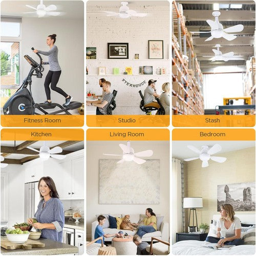 Flyingtek E26 Socket 20" Ceiling Fan w/ Light, 5 Fan Speed, Three Color Temperature w/ Remote - 1500 Lumens