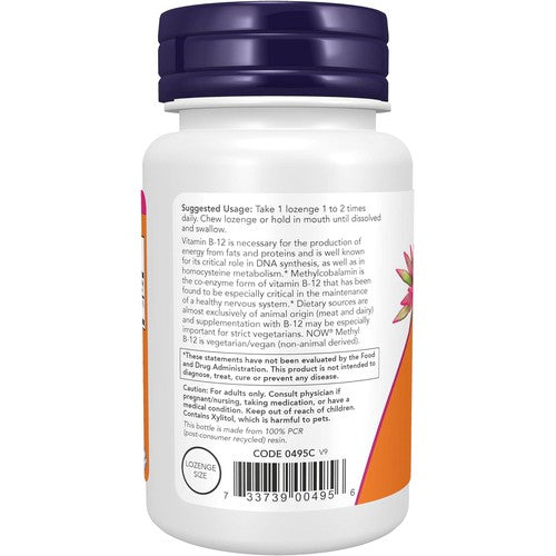 NOW Foods Supplements, Methyl B-12 (Methylcobalamin) 1,000 Mcg, Nervous System Health*, 100 Lozenges