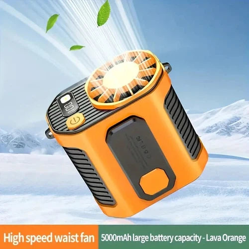 5000mAh Portable Waist Clip Fan with Built-in Flashlight, Rechargeable