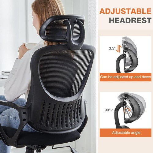 Sweetcrispy  Ergonomic High-Back Mesh Office Chair w/ Adjustable Headrest