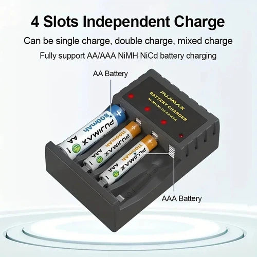 PUJIMAX 4-Slot Intelligent Charger for AA/AAA 1.2V Nickel-Hydrogen Batteries