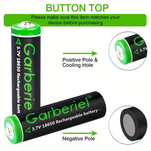 Garberiel 3.7V 18650 Battery, 3000mAh High Capacity Button Top Rechargeable