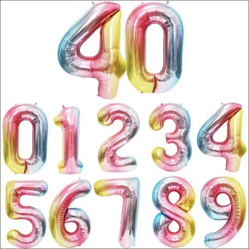 40" Foil Number Balloons, Inflated w/ Helium +BONUS weight & ribbon